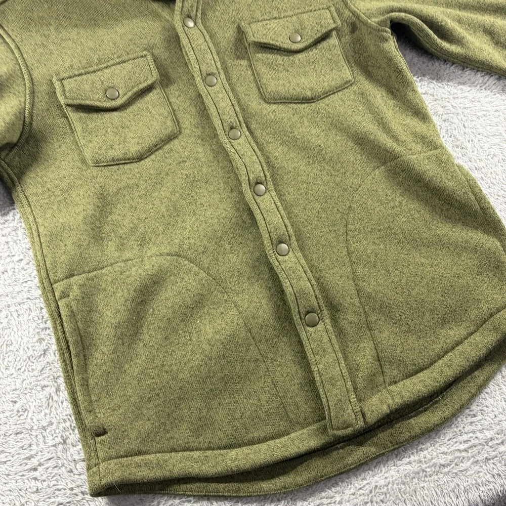 L.L Bean Snap Up Sweater Shirt‎ Mens Medium Heather Green Chore Pockets Utility